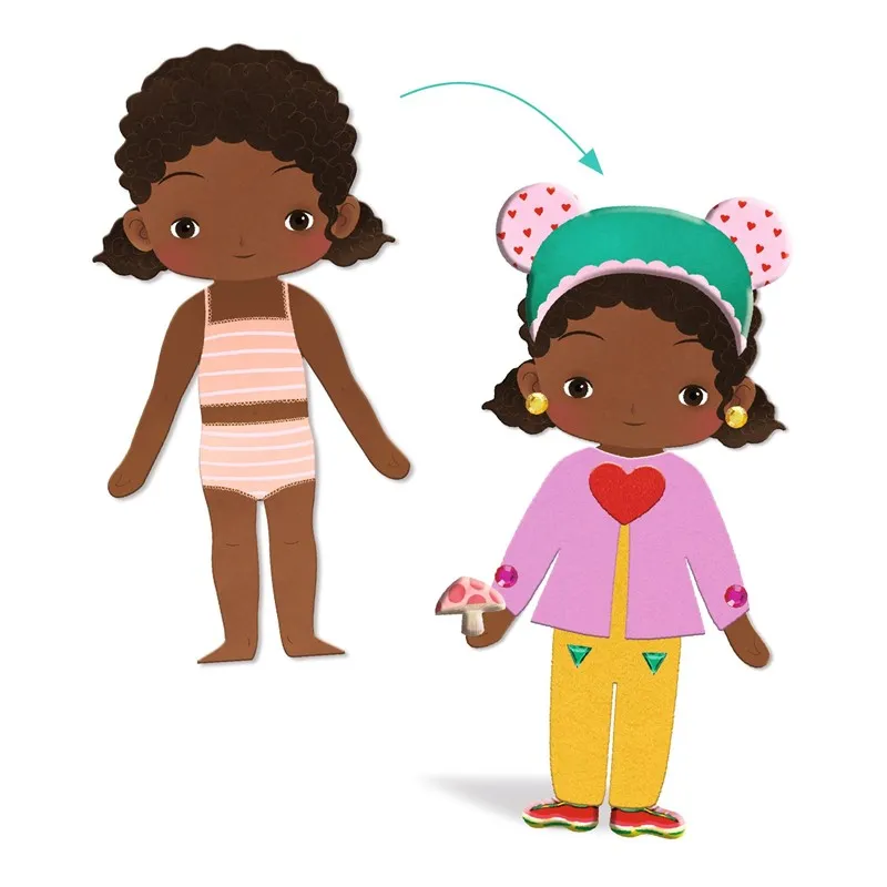 Collage vestidos de suavidad. Personajes para vestir con fieltro Djeco - Imagen 2