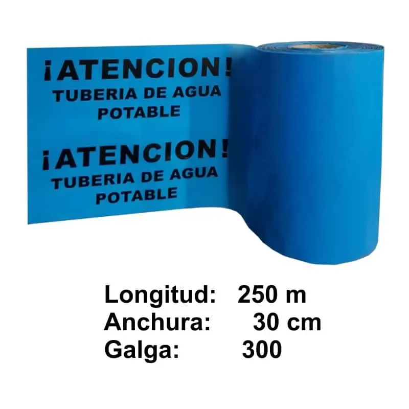 Cintas con texto : señalización subterránea de 30 cm ancho. Tuberias agua