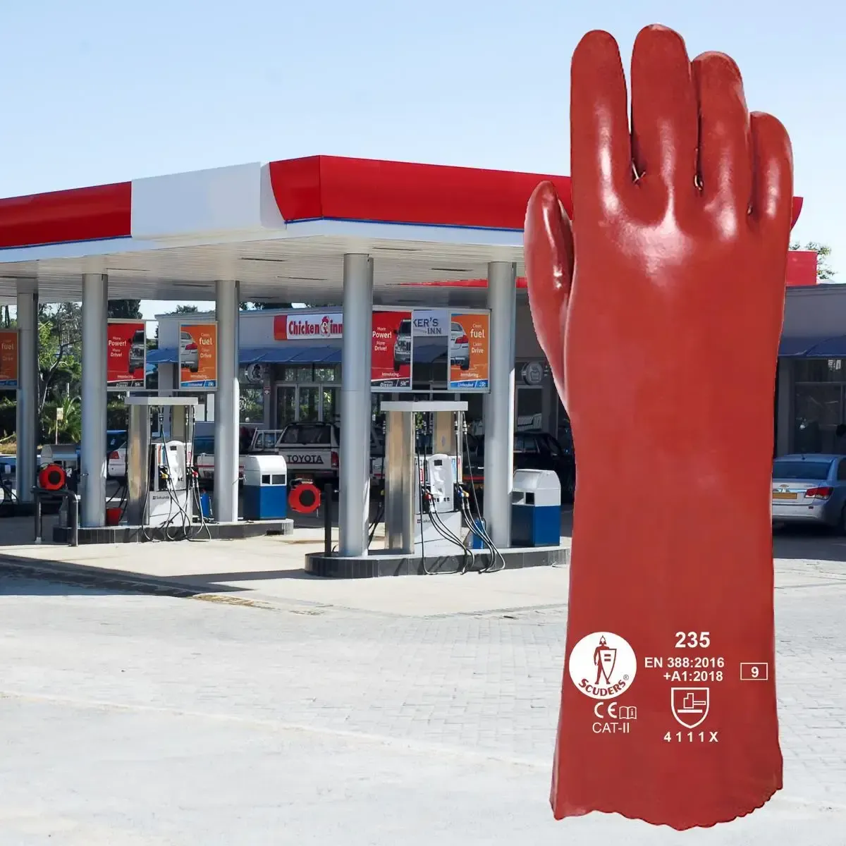 Guantes pvc rojo 35 cm Jomiba 235 - Imagen 3