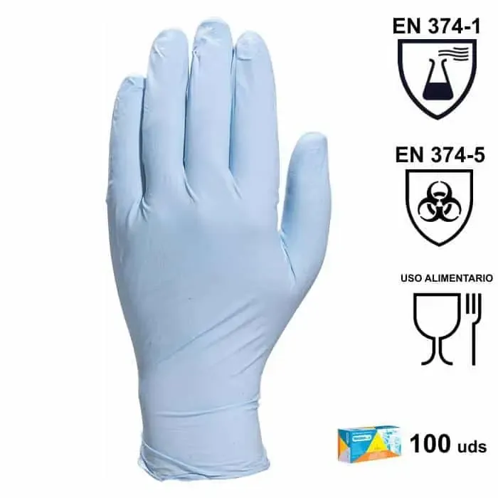 Guantes nitrilo desechables sin polvo V1400B – Caja 100 uds