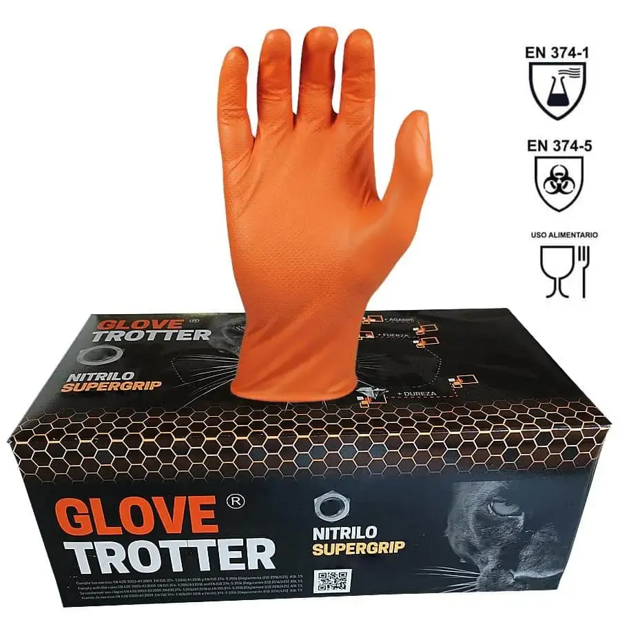 Guantes nitrilo extra gruesos sin polvo Glovetrotter Diamantado