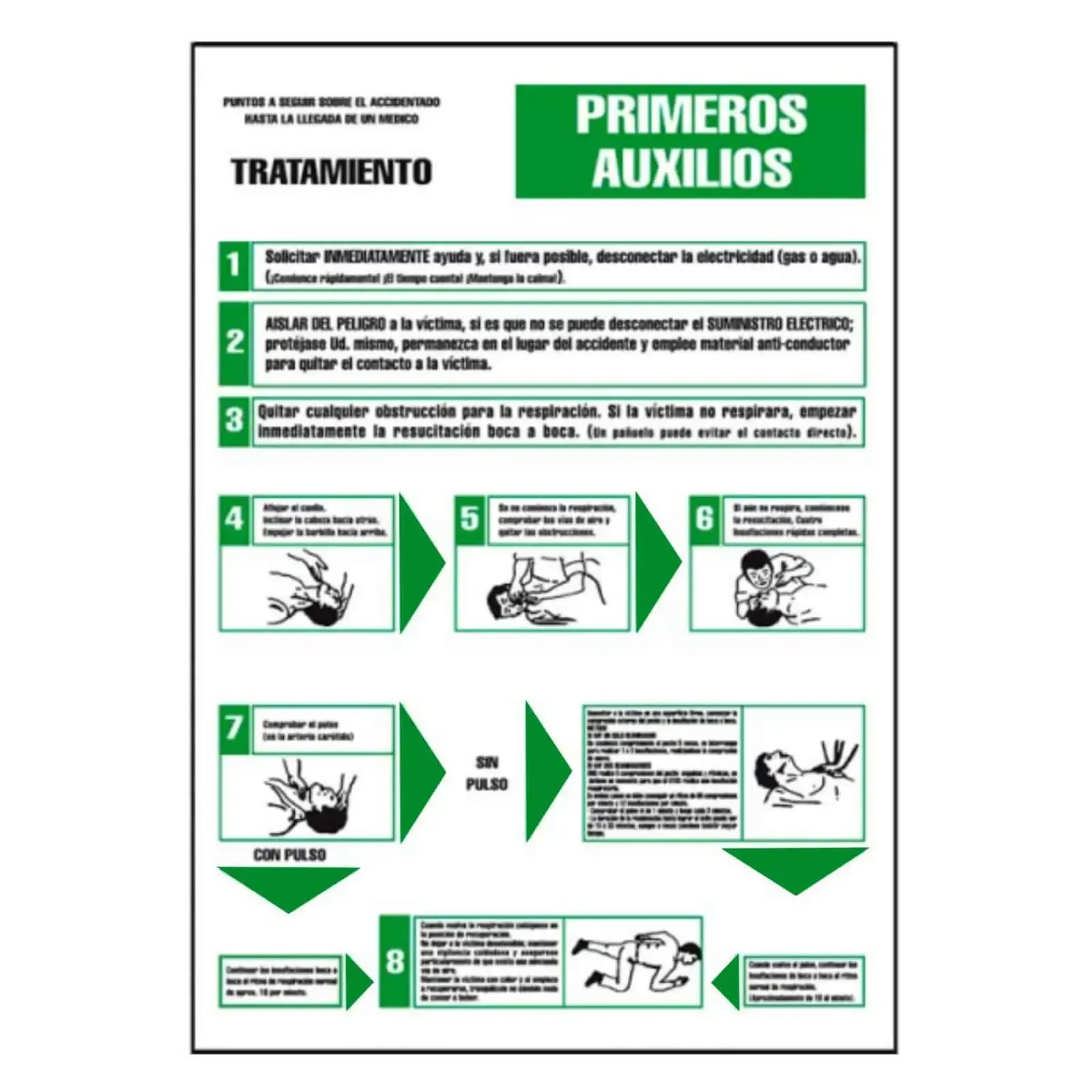Señal con instrucciones primeros auxilios