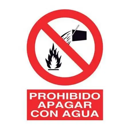 Señales de prevención : Prohibido apagar con agua
