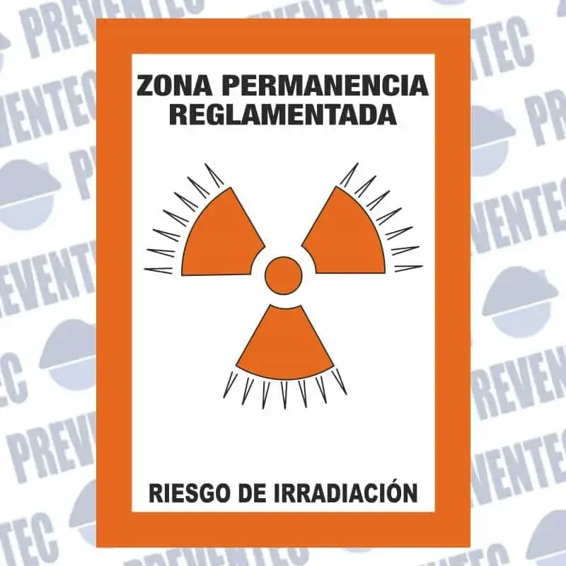 Señal Zona permanencia reglamentaria, riesgo irradiación