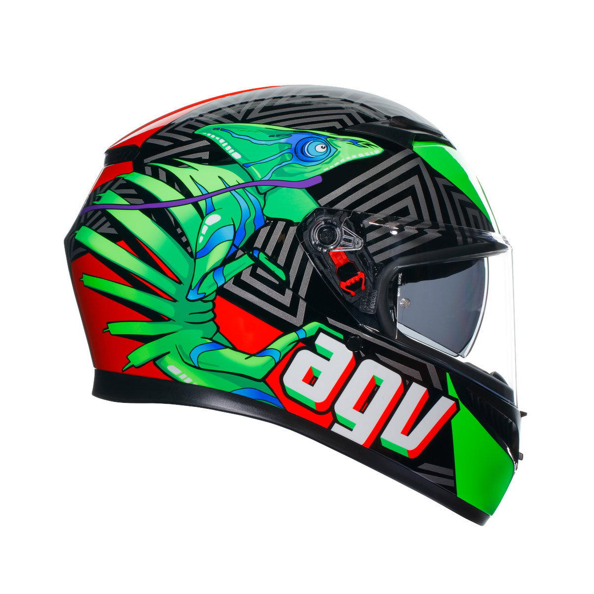 CASCO AGV K3 AGV E2206 KAMALEON BLACK/RED/GREEN - Imagen 5