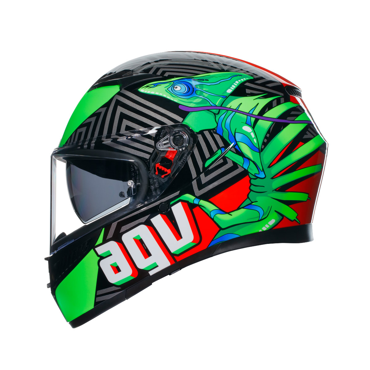 CASCO AGV K3 AGV E2206 KAMALEON BLACK/RED/GREEN - Imagen 4