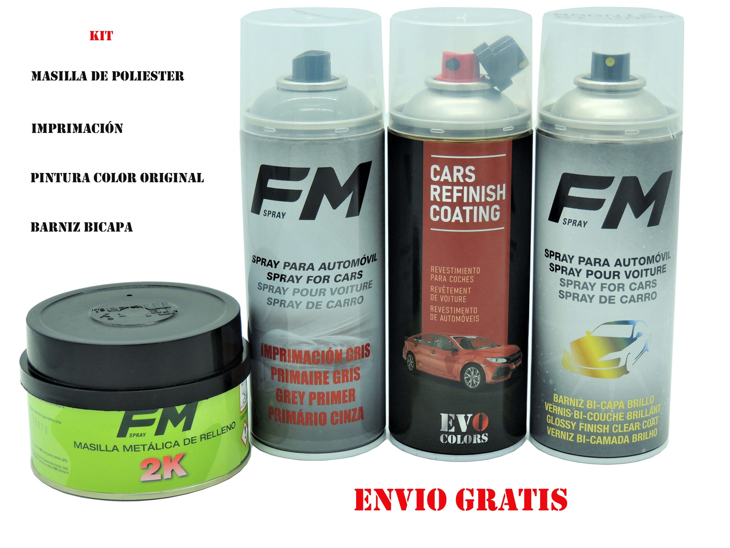 Kit Pintura Coche Color Original + Masilla Poliester + Imprimación + Barniz bicapa